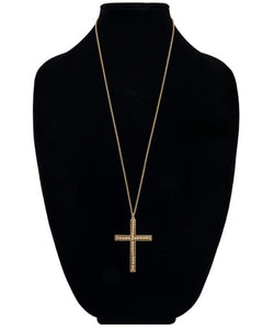 Gold Bead Cross Pendant Necklace