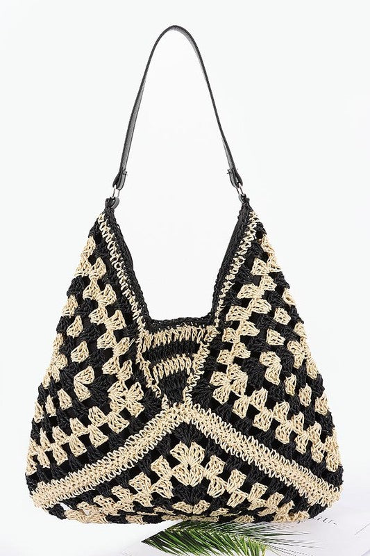 Woven Hobo Bag in Black or Khaki