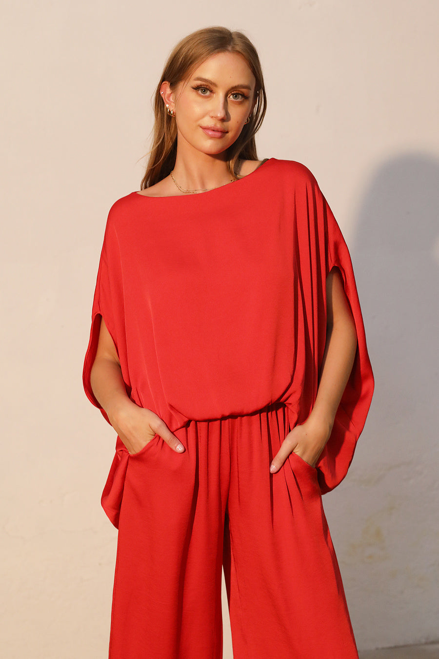 Red Boat Neck Blouse