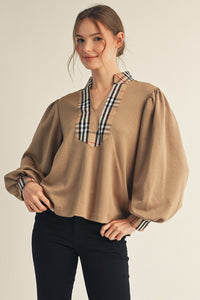 Plaid Contrast Top
