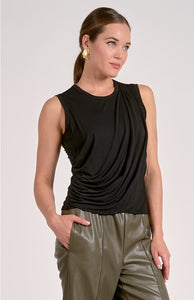 Side Drape Sleeveless Top in Black