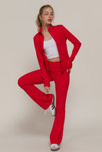 Load image into Gallery viewer, Red Waist Fold Over Flare Leggings
