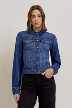Load image into Gallery viewer, Hidden Trucker Denim Jacket Dark Wash
