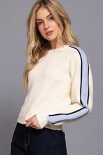 Load image into Gallery viewer, Cream With Blue Stripe Sleeve Sweater
