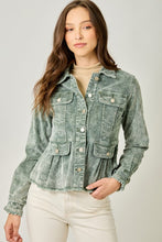 Load image into Gallery viewer, Washed Peplum Jacket in Washed Green
