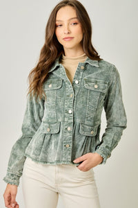 Washed Peplum Jacket in Washed Green