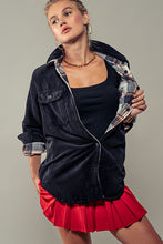 Load image into Gallery viewer, Corduroy &amp; Plaid Reversible Jacket in Black
