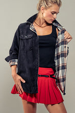 Load image into Gallery viewer, Corduroy &amp; Plaid Reversible Jacket in Black
