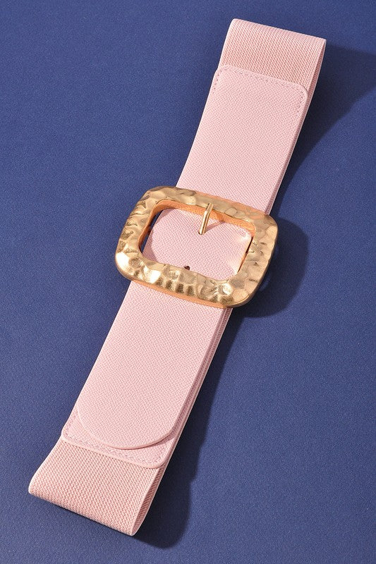 Gold Buckle Stretch Belt in Blue & Pink