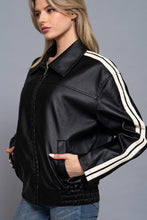 Load image into Gallery viewer, Faux Leather Jacket with Stripe
