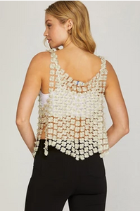 Lurex Lace & Pearl Top in Black or Cream