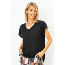Load image into Gallery viewer, Italian Short Sleeve V-Neck Tee in Black &amp; Beige
