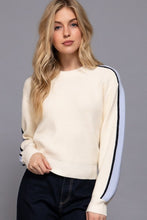 Load image into Gallery viewer, Cream With Blue Stripe Sleeve Sweater
