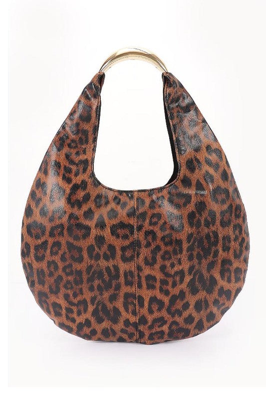 Faux Leather Leopard Hobo Bag