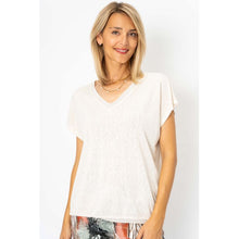 Load image into Gallery viewer, Italian Short Sleeve V-Neck Tee in Black &amp; Beige

