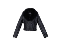 Load image into Gallery viewer, Faux Leather Jacket in Black &amp; Cream
