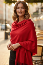 Load image into Gallery viewer, Cashmere Blend Wrap in Red &amp; Cream
