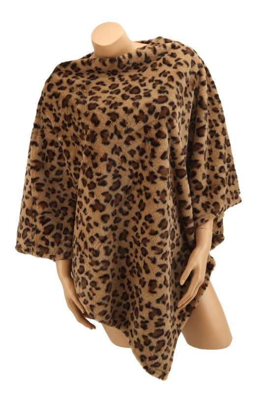 Leopard Print Faux Fur Cape/Poncho