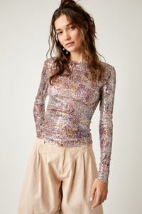 Free People Printed  Gold Rush Long Sleeve in Lilac Combo