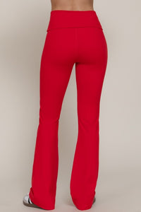 Red Waist Fold Over Flare Leggings