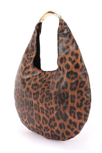 Faux Leather Leopard Hobo Bag