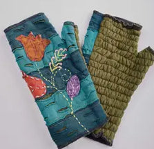 Green Tulip Embroidered Cotton Handwarmer