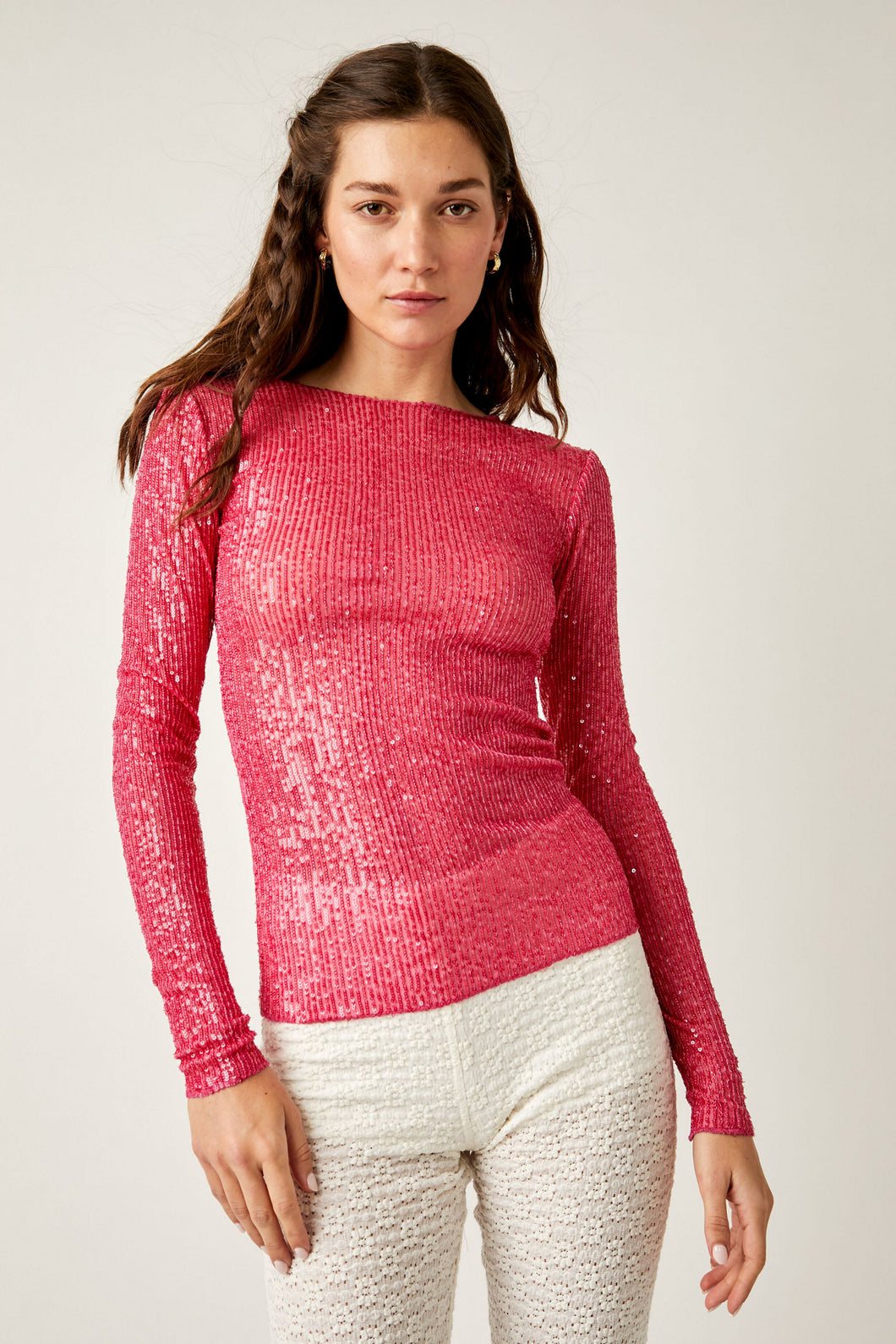 Free People Gold Rush Long Sleeve in Hot Pink Combo