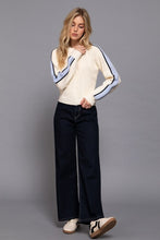 Load image into Gallery viewer, Cream With Blue Stripe Sleeve Sweater
