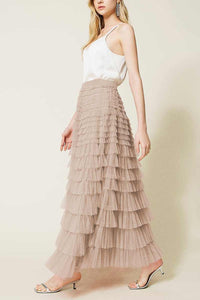 Ruffle Tulle Skirt in Beige