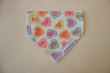 Load image into Gallery viewer, Conversation Hearts Dog Bandana-over the Collar
