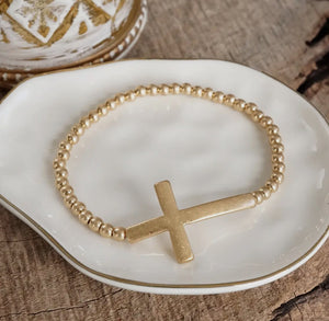 Cross Stretch Bracelet in Worn Gold