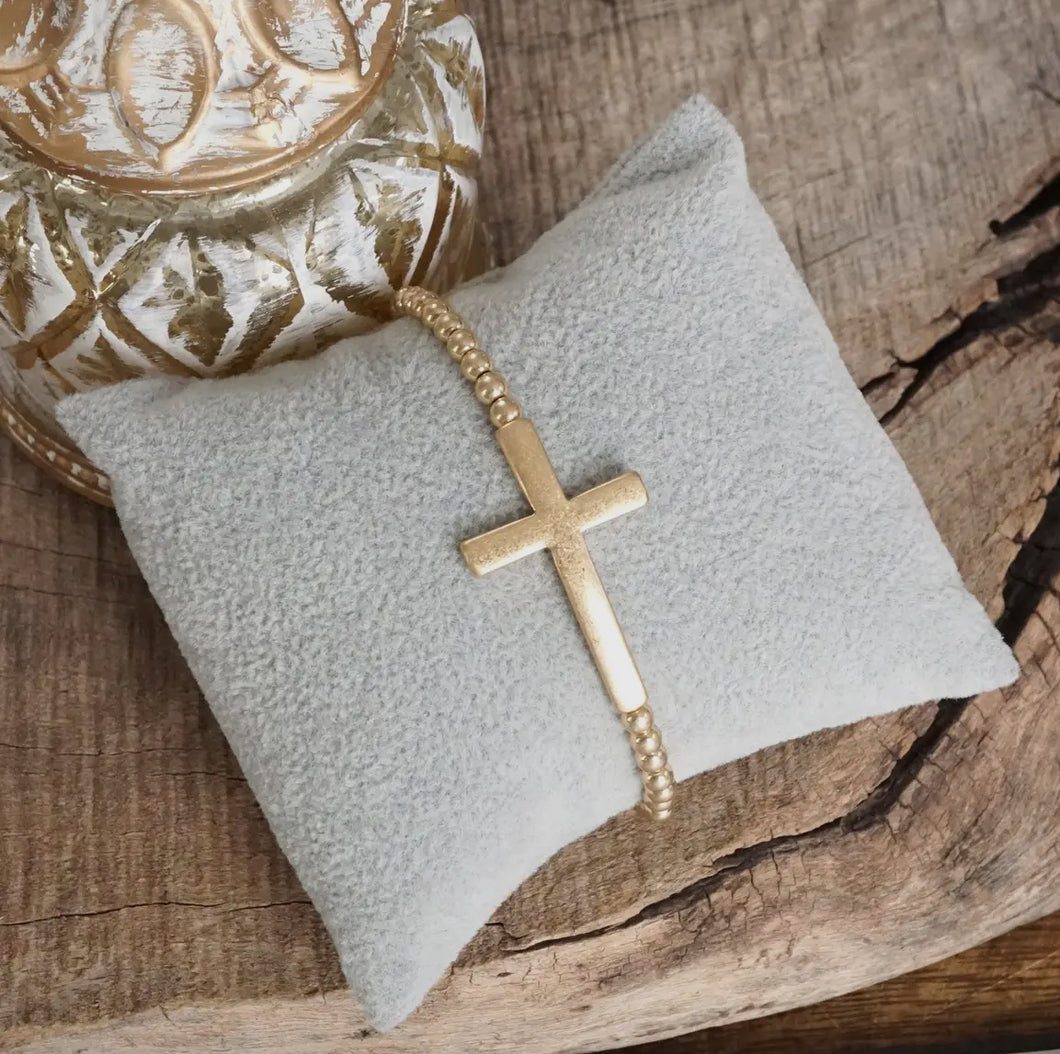 Cross Stretch Bracelet in Worn Gold