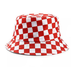 Checkered Bucket Hat in Red & Black