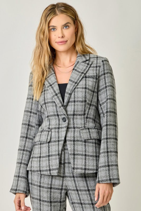 Plaid Blazer in Charcoal