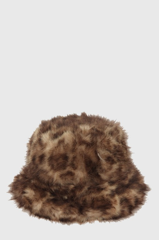 Faux Fur Leopard Print Bucket Hat