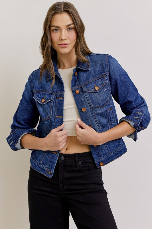 Hidden Trucker Denim Jacket Dark Wash