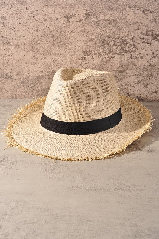 Black Band Straw Hat in Ivory & Khaki