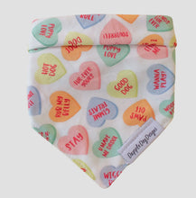 Load image into Gallery viewer, Conversation Hearts Dog Bandana-over the Collar
