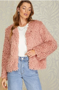 Faux Fur Jacket in Black & Light Pink