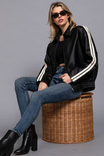 Load image into Gallery viewer, Faux Leather Jacket with Stripe
