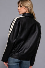Load image into Gallery viewer, Faux Leather Jacket with Stripe
