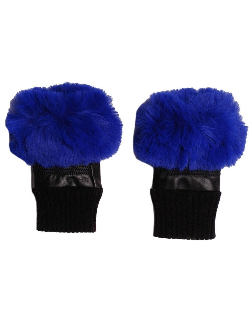 Faux Fur Fingerless Gloves in Blue