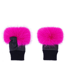 Faux Fur Fingerless Gloves in Hot Pink