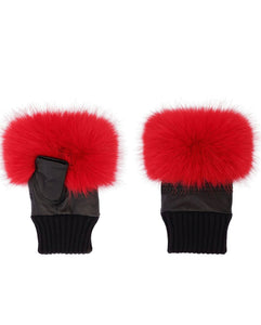 Faux Fur Fingerless Gloves in Red