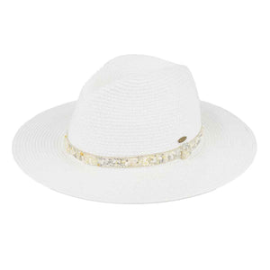 Gem Straw Panama Hat in White & Natural
