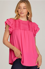 Load image into Gallery viewer, Ruffle Sleeve Woven Top in Orange or Pink
