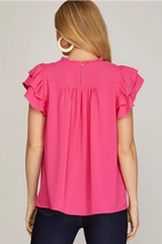 Load image into Gallery viewer, Ruffle Sleeve Woven Top in Orange or Pink
