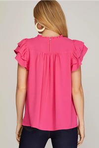 Ruffle Sleeve Woven Top in Orange or Pink