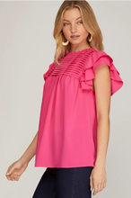 Load image into Gallery viewer, Ruffle Sleeve Woven Top in Orange or Pink
