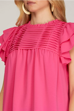 Load image into Gallery viewer, Ruffle Sleeve Woven Top in Orange or Pink
